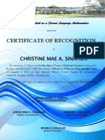 Certificate of Recognition: Christine Mae A. Sinahon