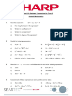 Worksheet 16 Algebraic Expressions Fro Term 3 Grade 10 Mathematics