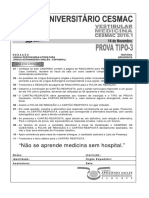 Cesmac-Prova e Gabarito 1ºdia Tipo3 Medicina Cesmac 2016.1