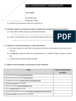 Ficha de Trabalho - Frase Complexa Coordenação e Subordinação PDF