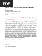 Sample Cover Letter For Environmental Internship