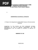 AN EVALUATION OF CONSTRUCTION CLAIMS ADMINISTRATION IN NIGERIA (A Case Study of North Eastern Nigeria)