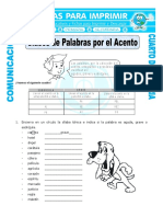 Ficha Clases de Palabras para Cuarto de Primaria