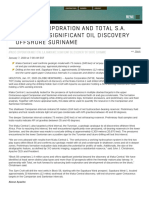 Apache Corporation (NYSE, Nasdaq: APA) and Total S.A. (NYSE:TOT) Today Announced A Significant Oil Discovery at The Maka Central-1 Well Drilled Offshore Suriname On Block 58.