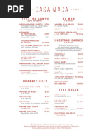 Casa Maca Menu