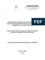 2012 Milla Pensamiento Crítico en Estudiantes de Quinto de Secundaria