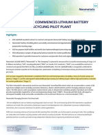 854 Neometals Commences Lithium Battery Recycling Pilot Plant