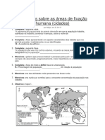 Exercícios Sobre As Áreas de Fixação Humana