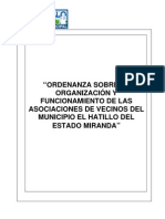 Ordenanza Sobre La Organización y Funcionamiento de Las Asociaciones de Vecinos Del Municipio El Hatillo Del Estado Miranda