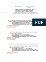 Monetary and Fiscal Policy Worksheet 1 With Answers