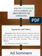 Considerations in Arguments or Opinions