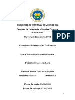 Ecuaciones Diferenciales Ordinarias - DeberN°5 - Transformación de Laplace - Rivera Tapia Andrés Jesús