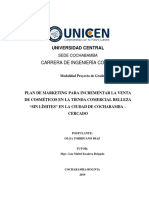 Plan de Marketing para Incrementar La Venta de Cosméticos en La Tienda Comercial Belleza "Sin Límites" en La Ciudad de Cochabamba - Cercado PDF