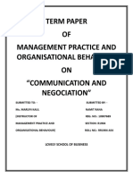 Term Paper OF Management Practice and Organisational Behaviour ON "Communication and Negociation"