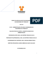 Curso de Especialização em Engenharia de Segurança Do Trabalho Aula 05 M1 D3 - Administração Aplicada À Engenharia de Segurança Do Trabalho