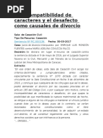 La Incompatibilidad de Caracteres y El Desafecto Como Causales de Divorcio