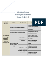 Tabla de Especificaciones Evaluaciones para El Aprendizaje