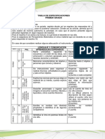 1°grado Tabla de Especificaciones