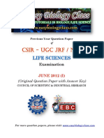 CSIR NET Life Sciences June 2012 Question Paper With Answer Key Solved PDF