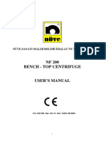 NF 200 Bench - Top Centrifuge User'S Manual: Nüve Sanay Malzemeler Malat Ve T Caret A.