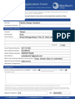 Job Vacancy Application Form: Fashion Design Assistant 1 Takani Sulis S.Ak. Street Mangga Besar II No.72, West Jakarta