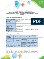 Guía de Actividades y Rúbrica de Evaluación - Paso 3 - Conocer El Proceso de Fotosíntesis y Metabolismo en Las Plantas