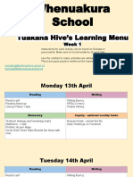 Tuakana Hive Learning Menu Week 1