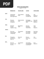 Menu For The Week: Breakfast Snacks (Am) Lunch Snacks (PM)