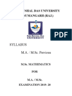 Shri Khushal Das University Hanumangarh (Raj.) : Syllabus M.A. / M.Sc. Previous