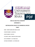 CHM 421 Analytical Chemistry Experiment 3: Neutralisation Capacity of Commercial Antacid Tablet