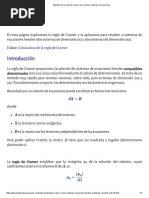 Ejemplos de La Regla de Cramer para Resolver Sistemas de Ecuaciones