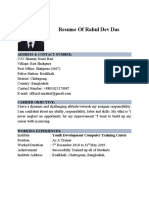 Resume of Rahul Dev Das: Address & Contact Number