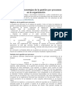 Ventajas y Desventajas de La Gestión Por Procesos en La Organización