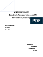 Unity University Department of Computer Science and Msi Introduction To Philosophy (Logic)