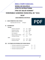 Proyecto Estructural "Centro de Salud Konani" Honorable Gobierno Municipal de "Sica Sica"