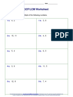 GCF/LCM Worksheet: Find The Least Common Multiple of The Following Numbers