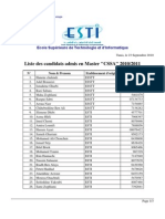 Listes Des Candidats Admis en Master CSSA