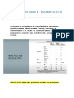 Orquestación Clase 1 - (Anatomía de La Orquesta) : Instrumentación Es El Estudio y La Práctica de Realizar o Adaptar