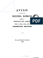 Aviso A Los de La Iglesia Romana Sobre La Indicción Del Jubileo - Cipriano de Valera