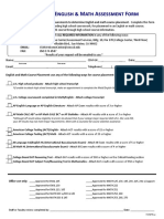 English & Math Assessment Form: Office of Counseling, Advising & Matriculation