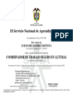 Certificado Coordinador Luis Daniel Ramírez Montoya