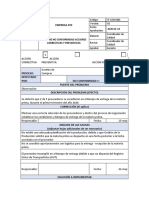 Informe No Conformidad Acciones Correctivas y Preventivas