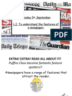 Monday 9 September L.I. To Understand The Features of A Newspaper