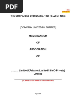 Memorandum OF Association OF: The Companies Ordinance, 1984 (Xlvii of 1984)