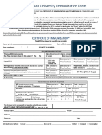 James Madison University Immunization Form