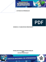 Actividad 8 Evidencia 4 PLANEACIÓN DE PRESUPUESTO