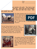 Dinosaur Facts Reading Comprehension Exercises - 24433