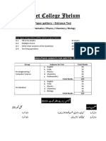 Cadet College Jhelum: Paper Pattern - Entrance Test