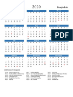 2020 Calendar With Holidays Portrait en BD