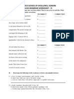 Don Bosco School of Excellence, Egmore English Grammar Worksheet - Vi